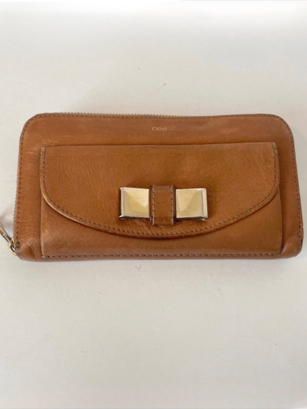 Chloe Lily Leather Long Zip Bow Wallet Mauve Dark Tan